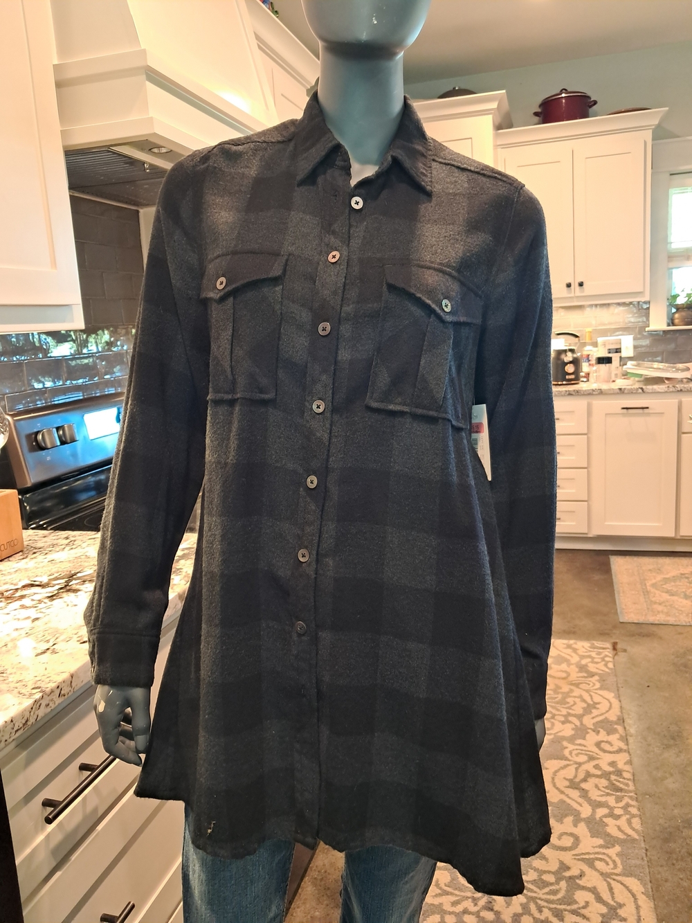 John Mark Black Plaid Button-Front Tunic Shirt